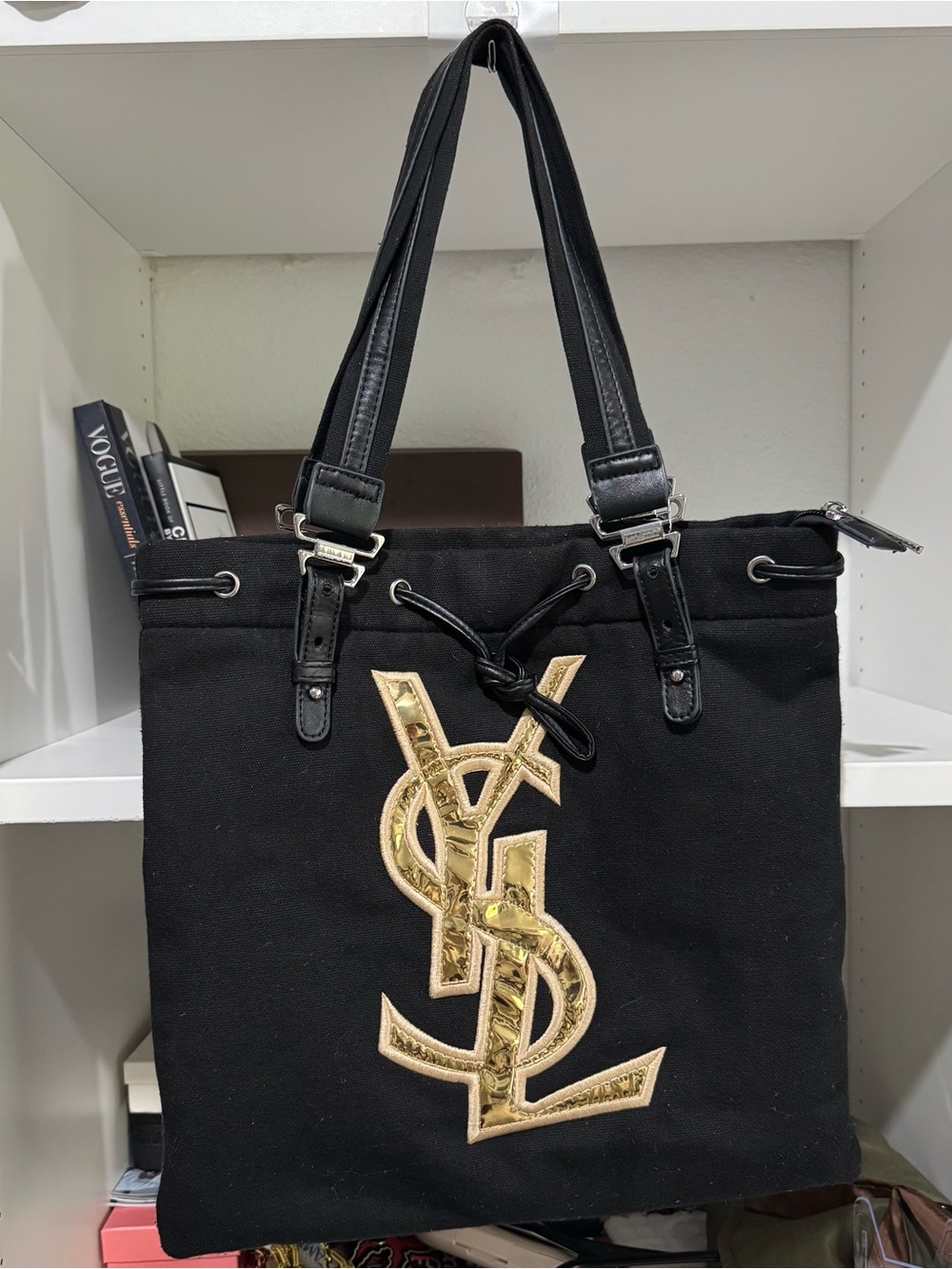 YSL Black Tote with Gold Logo